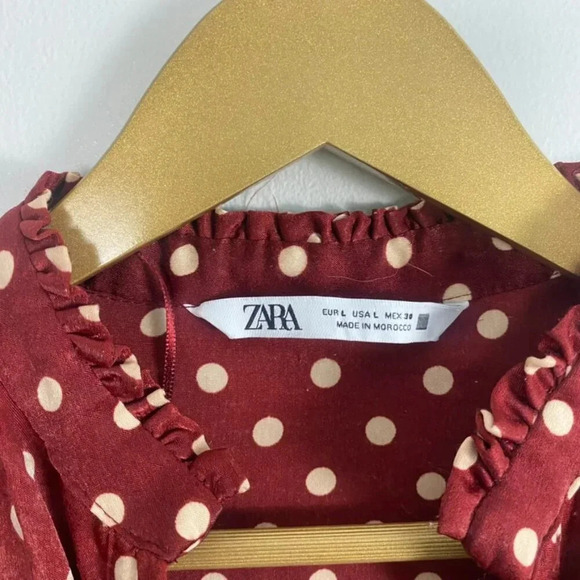 Zara Brown Polkadot V Neck Dress - Picture 4 of 14